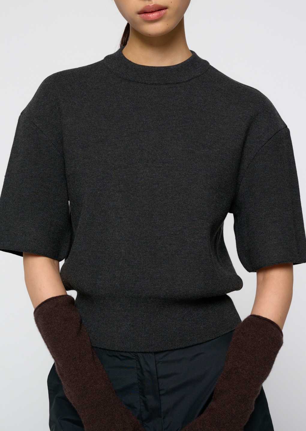 Amomento - Rounded half knit top (Charcoal) product image 7 | TRAB K-Fashion Australia