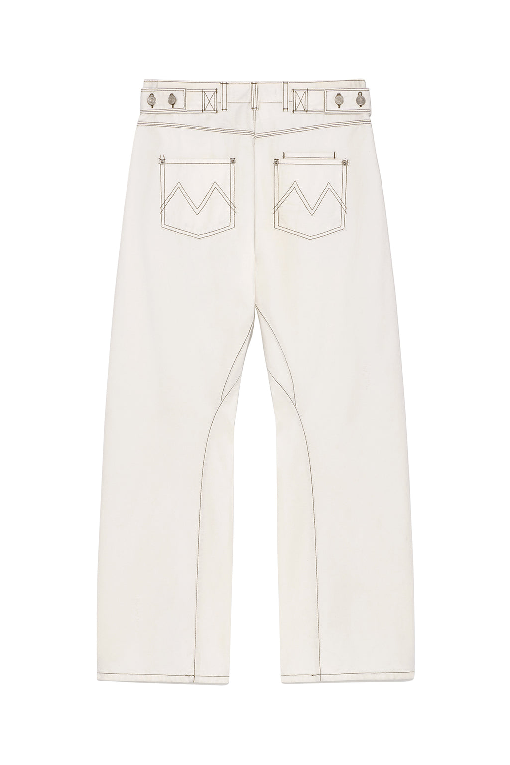 Matin Kim - Waist Buckle Curved Twill Denim Pants (White) product image 2 | TRAB K-Fashion Australia
