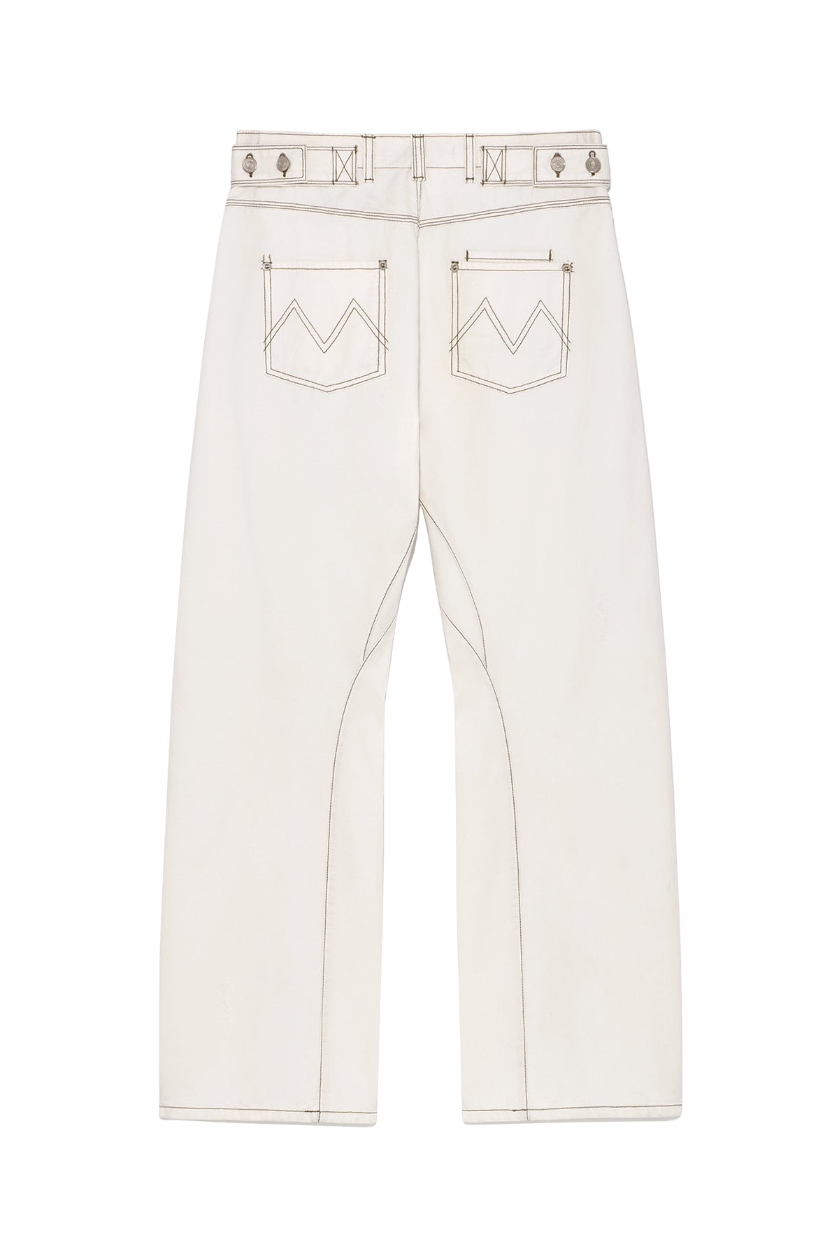 Matin Kim - Waist Buckle Curved Twill Denim Pants (White) product image 2 | TRAB K-Fashion Australia