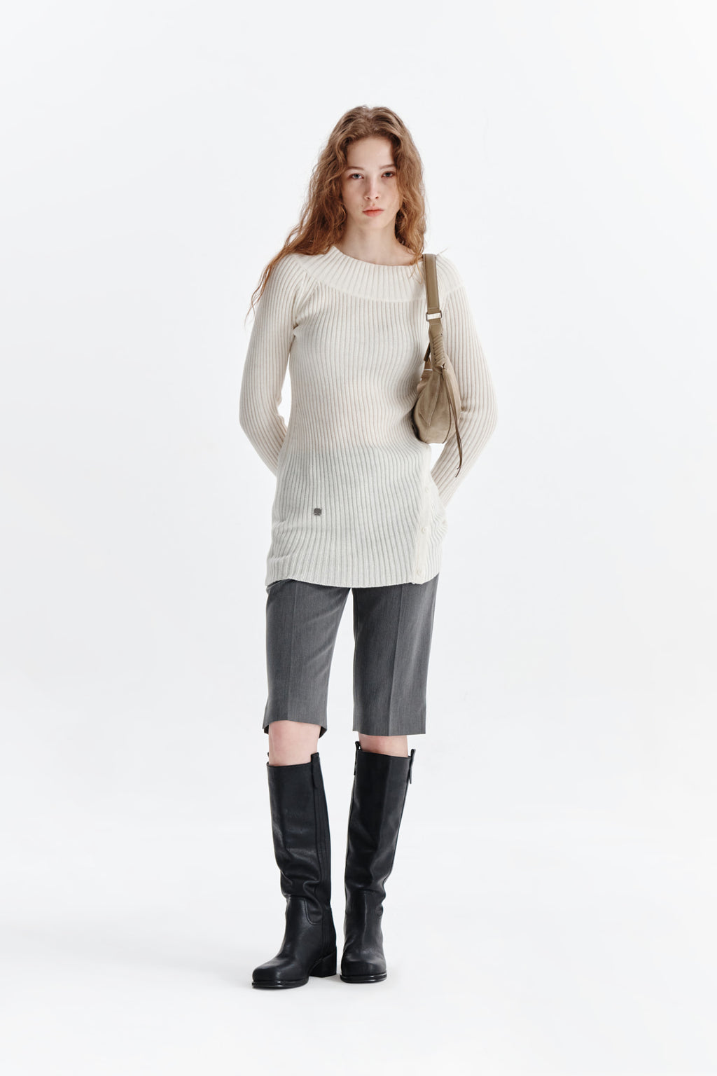 Matin Kim - One Shoulder Button Point Knit Dress (Ivory) product image 9 | TRAB K-Fashion Australia