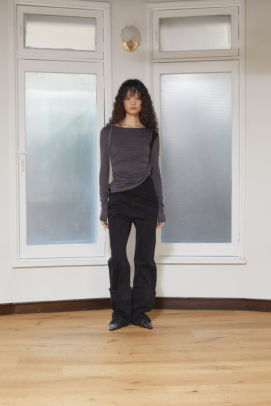 Matin Kim - Turn Up Detail Layered Top (Charcoal) product image 14 | TRAB K-Fashion Australia