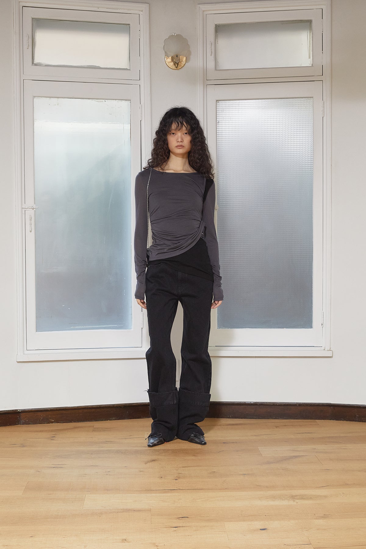 Matin Kim - Turn Up Detail Layered Top (Charcoal) product image 14 | TRAB K-Fashion Australia