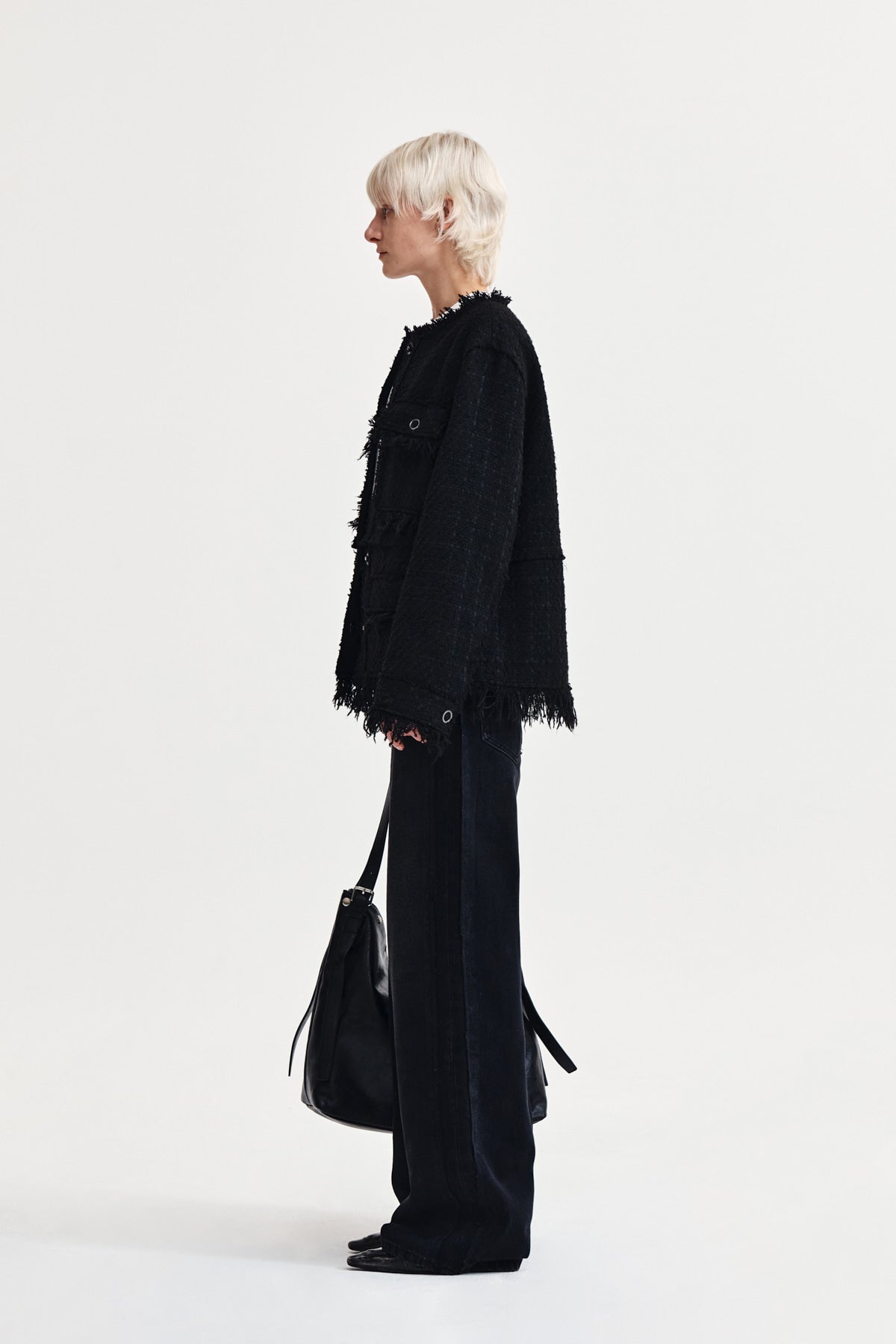 Matin Kim - Two Way Collarless Tweed Jacket (Black) product image 6 | TRAB K-Fashion Australia