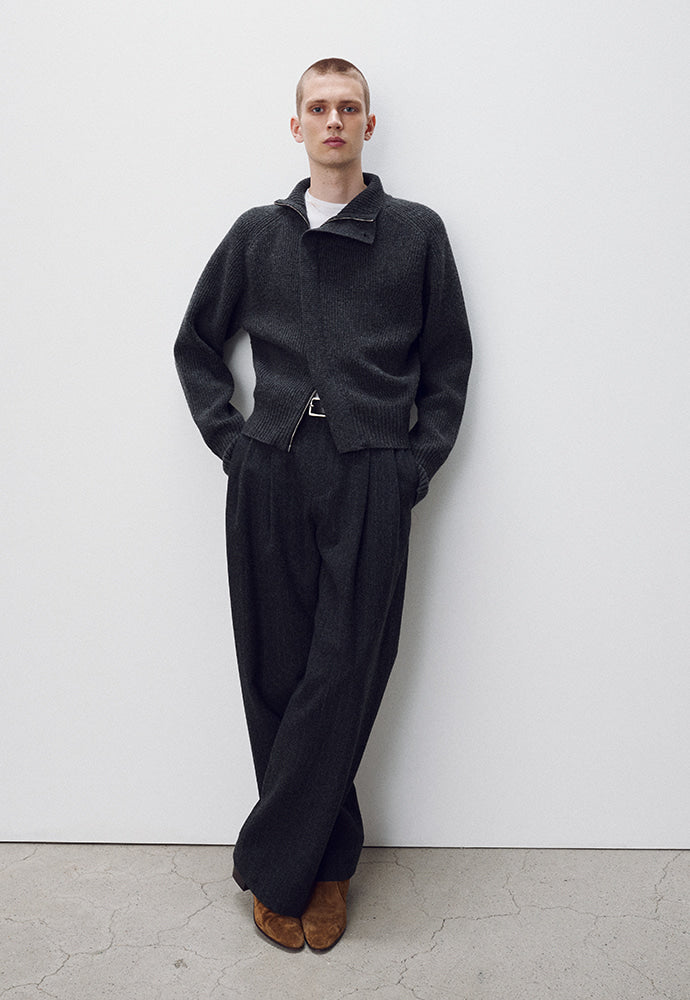 Tonywack - Striped Wool Double-Pleats Wide Trousers (Dark Grey Pinstripe) product image 5 | TRAB K-Fashion Australia