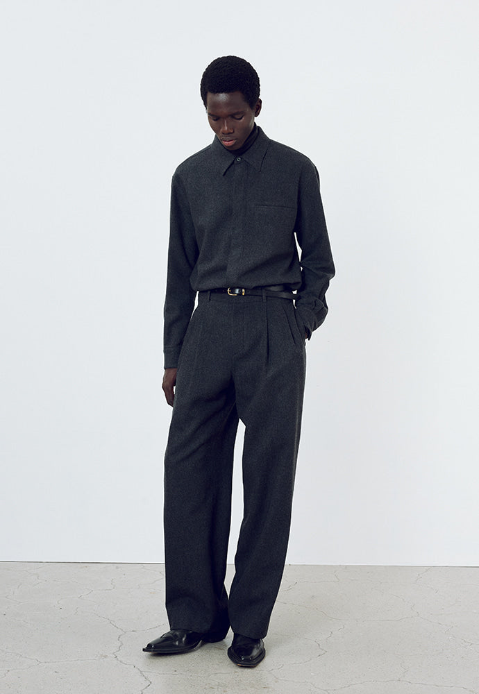 Tonywack - Virgin Wool Double-Pleats Wide Trousers (Grey) product image 3 | TRAB K-Fashion Australia