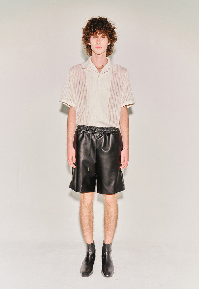 Tonywack - Crochet Camp Collar Half Sleeve Shirt (Melange Ecru) product image 1 | TRAB K-Fashion Australia