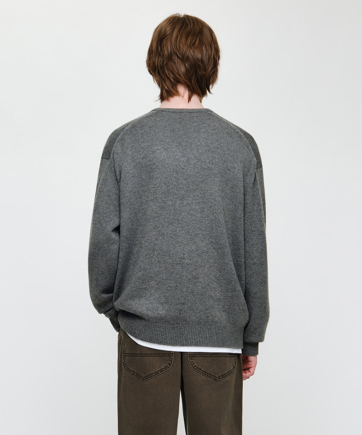 Marithe & Francois Girbaud - Small Classic Logo Oversized V-neck Knit Pullover (Heather Gray) product image 2 | TRAB K-Fashion Australia