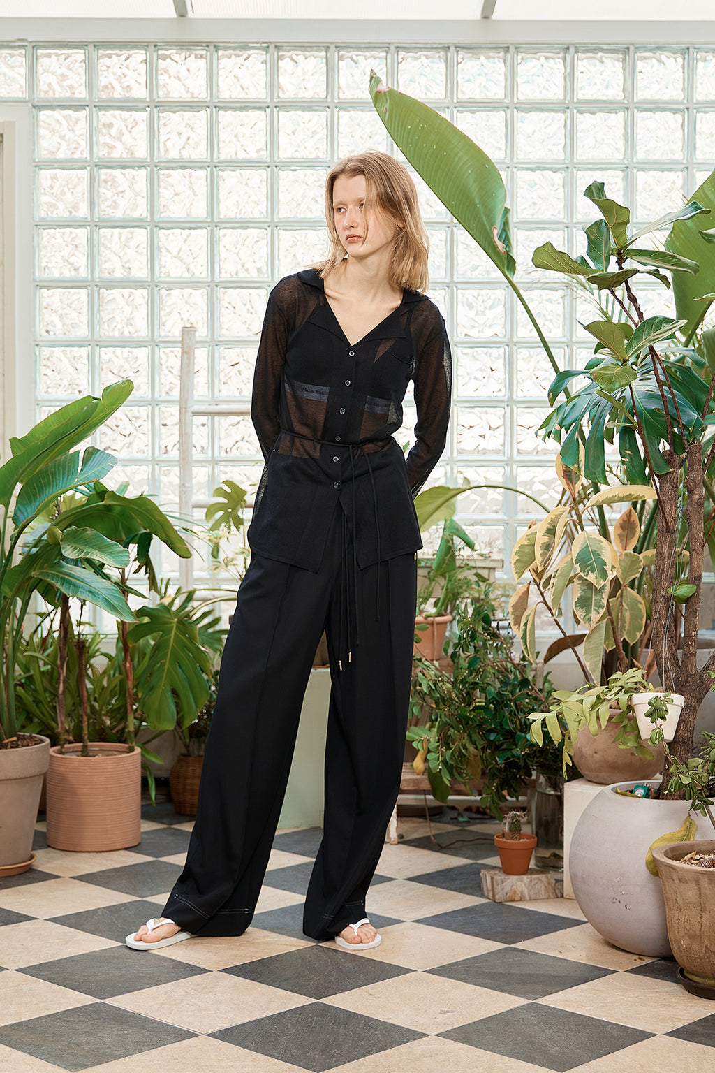 Matin Kim - String Point Plain Long Cardigan (Black) product image 13 | TRAB K-Fashion Australia