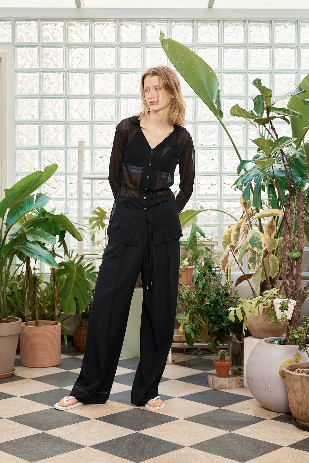 Matin Kim - String Point Plain Long Cardigan (Black) product image 13 | TRAB K-Fashion Australia