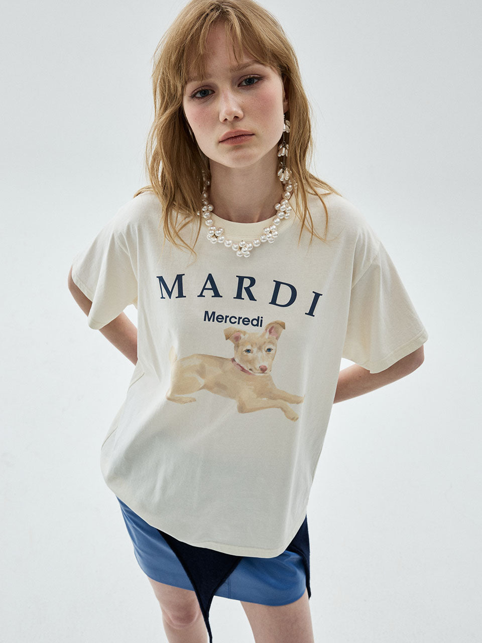 Mardi Mercredi - Tshirt Nez Tout Rose 01 (Cream Navy) product image 1 | TRAB K-Fashion Australia