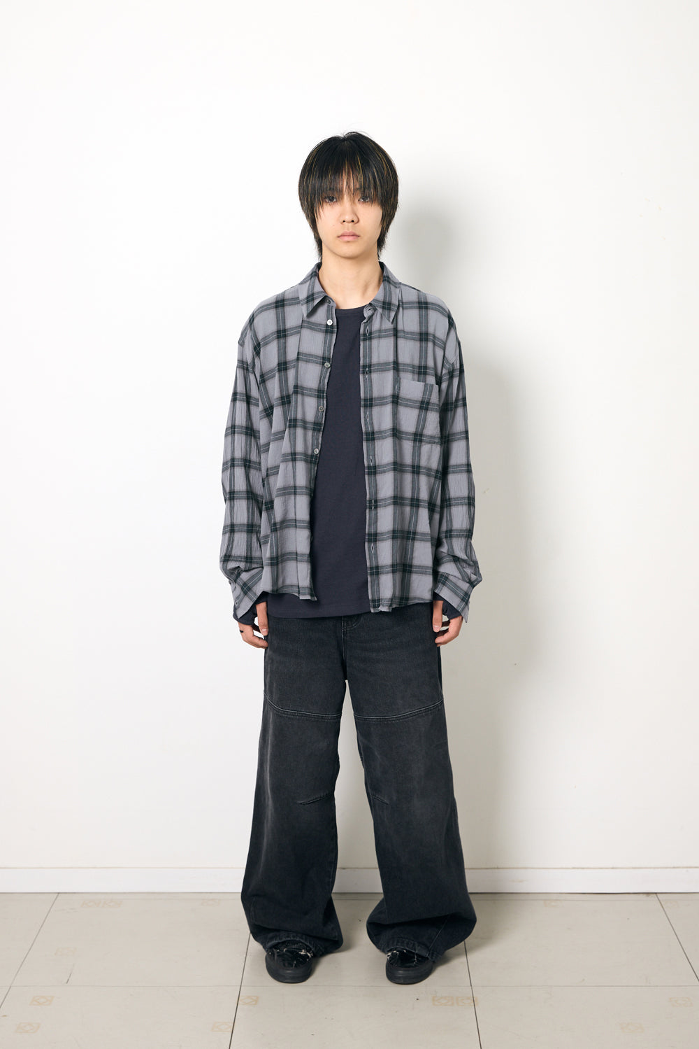 Hatchingroom - Classic Shirt Over Dyed Check (Blue Grey) product image 6 | TRAB K-Fashion Australia