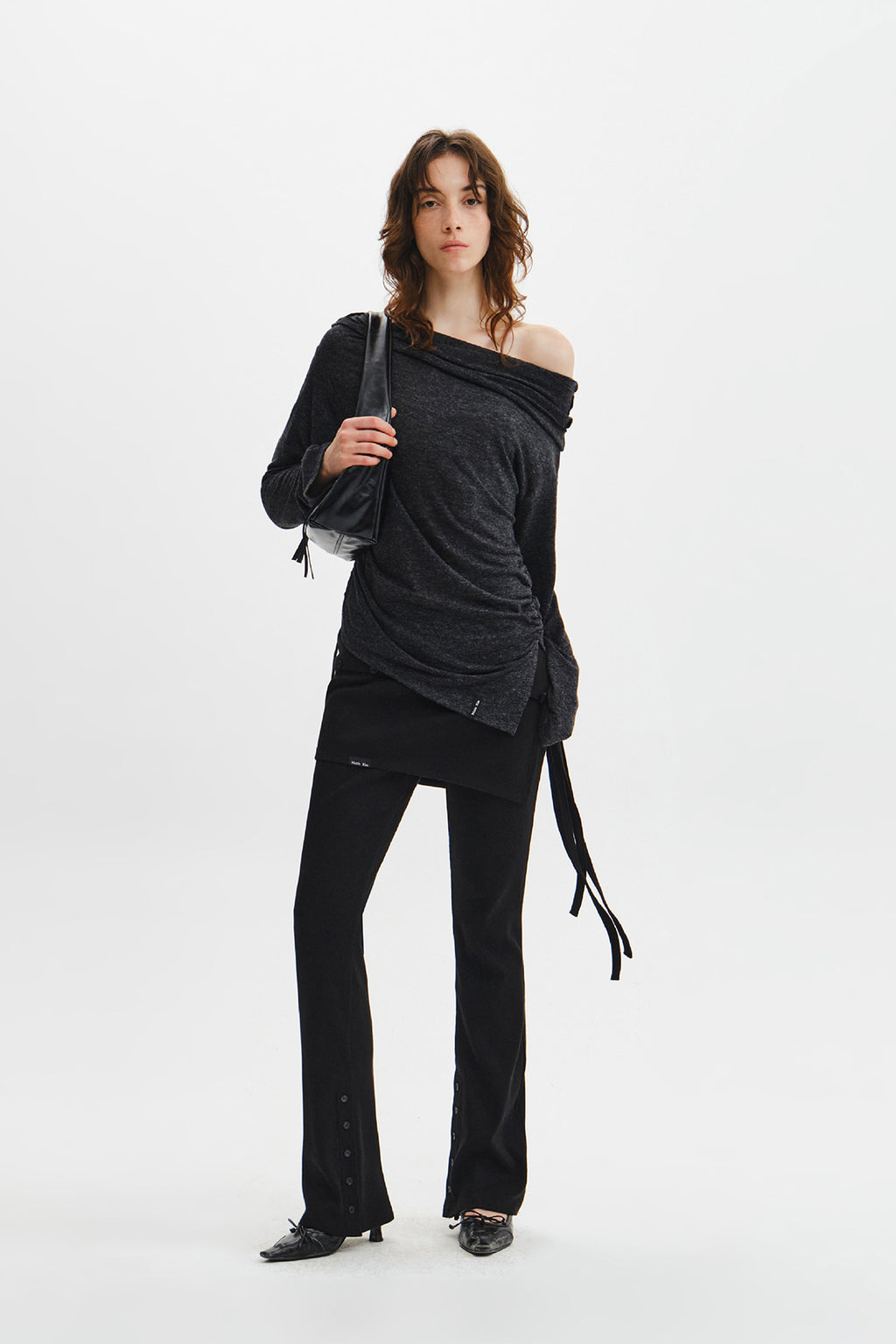 Matin Kim - Asymmetric Side Shirring Top (Charcoal) product image 12 | TRAB K-Fashion Australia