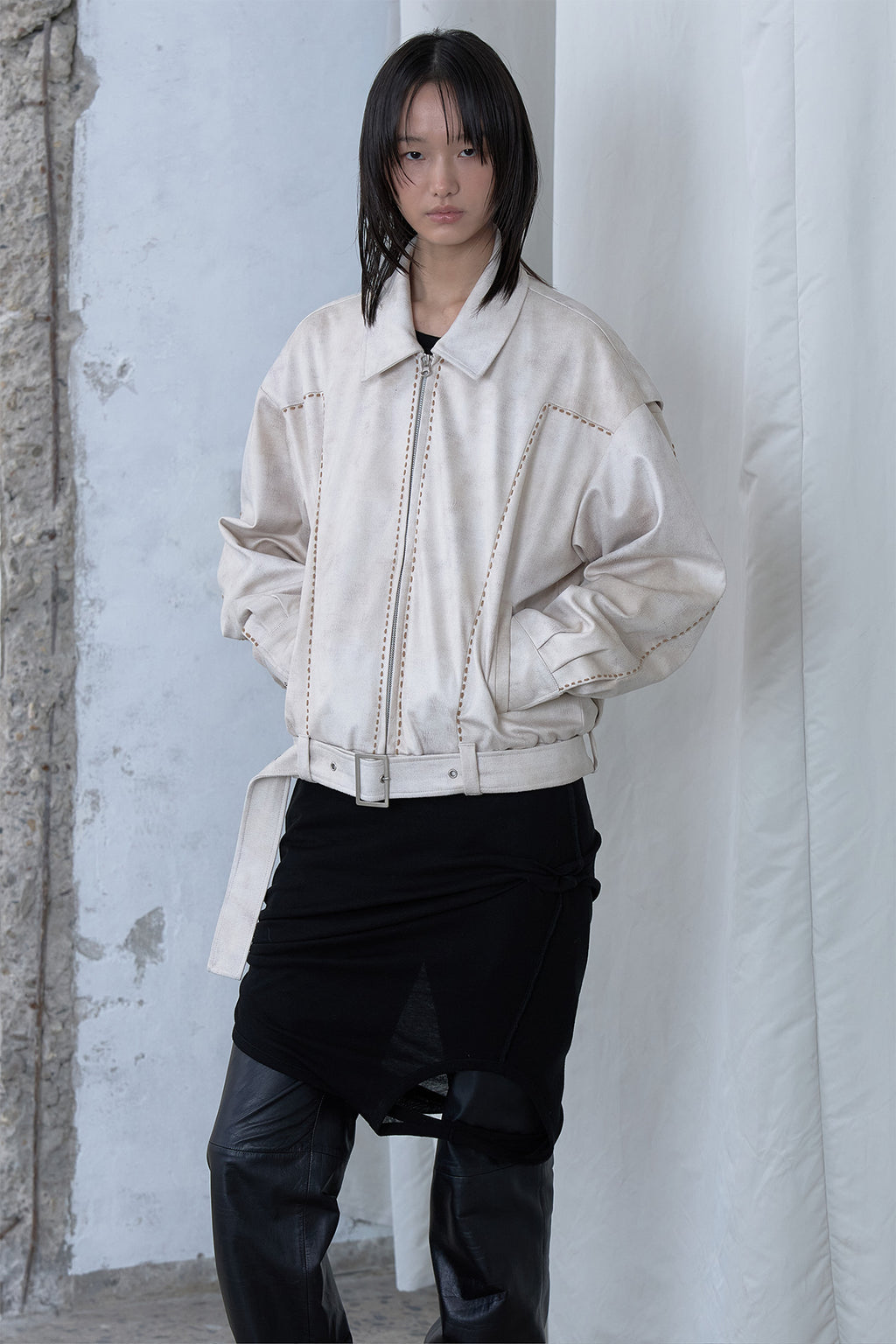 Deinet - Stitch Bomber Jumper (Ivory) product image 6 | TRAB K-Fashion Australia