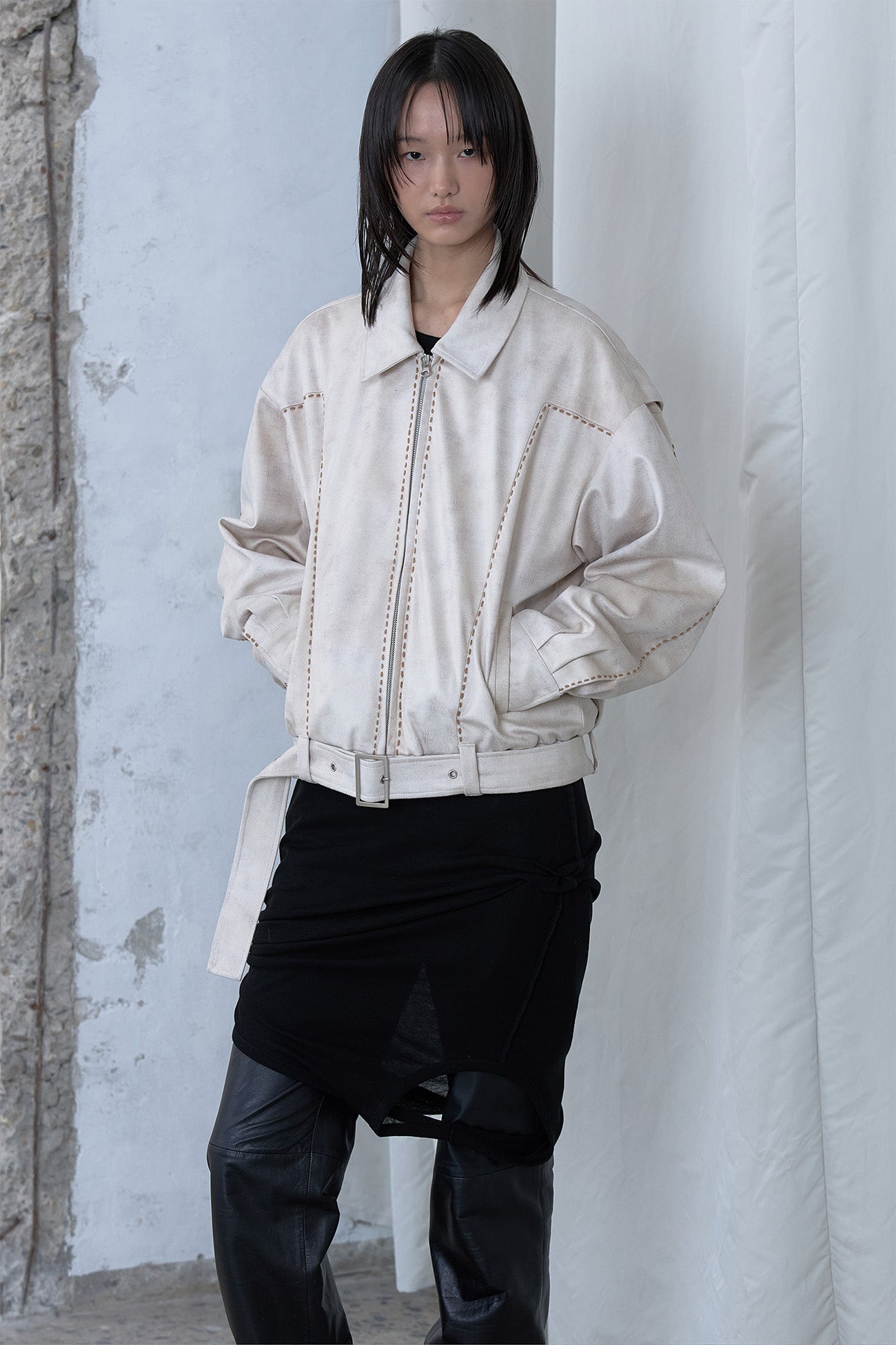 Deinet - Stitch Bomber Jumper (Ivory) product image 6 | TRAB K-Fashion Australia