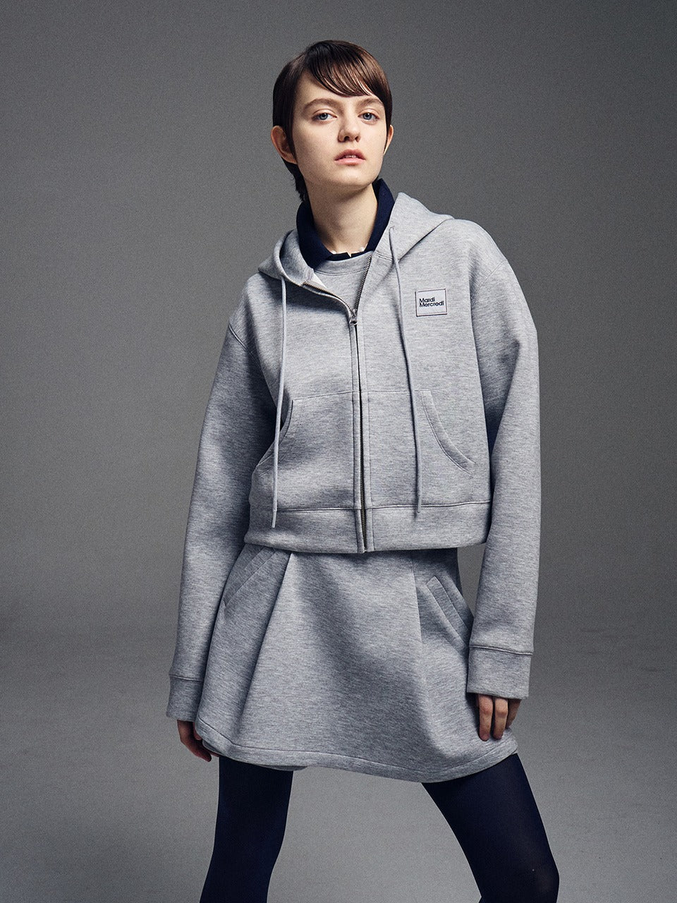 Mardi Mercredi - Neoprene Cropped Hoody Zip Up (Grey) product image 1 | TRAB K-Fashion Australia