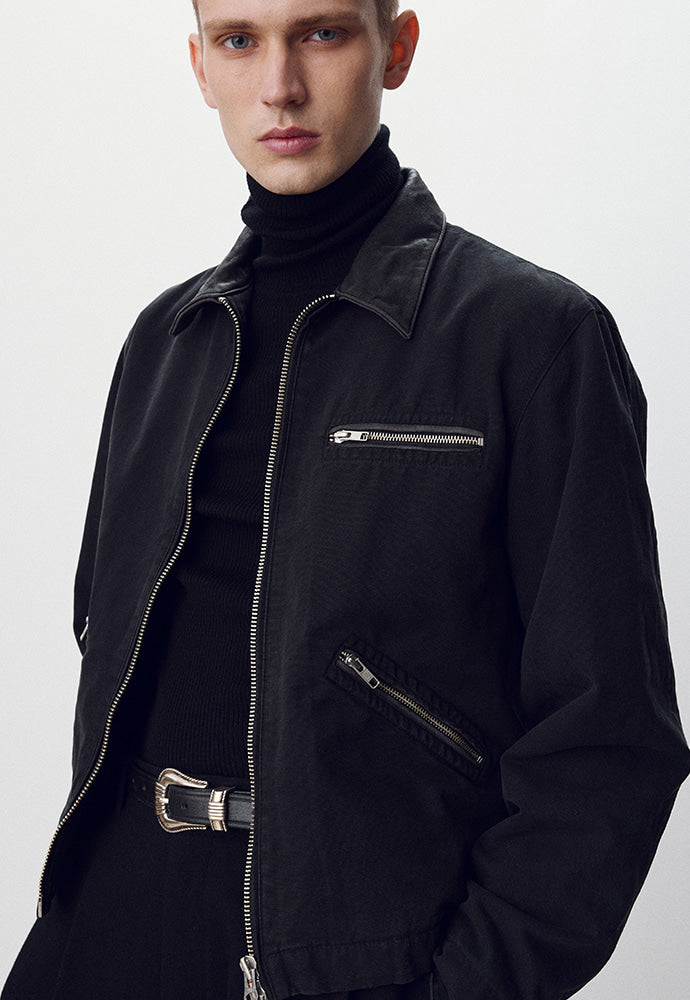 Tonywack - Leather Collar Garment-Washed Zip Work Jacket (Faded Black) product image 4 | TRAB K-Fashion Australia