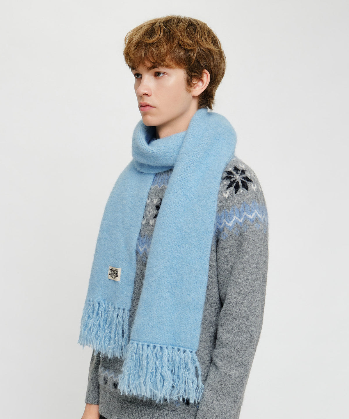 Marithe & Francois Girbaud - Classic Logo Fuzzy Knit Muffler (Light Blue) product image 6 | TRAB K-Fashion Australia
