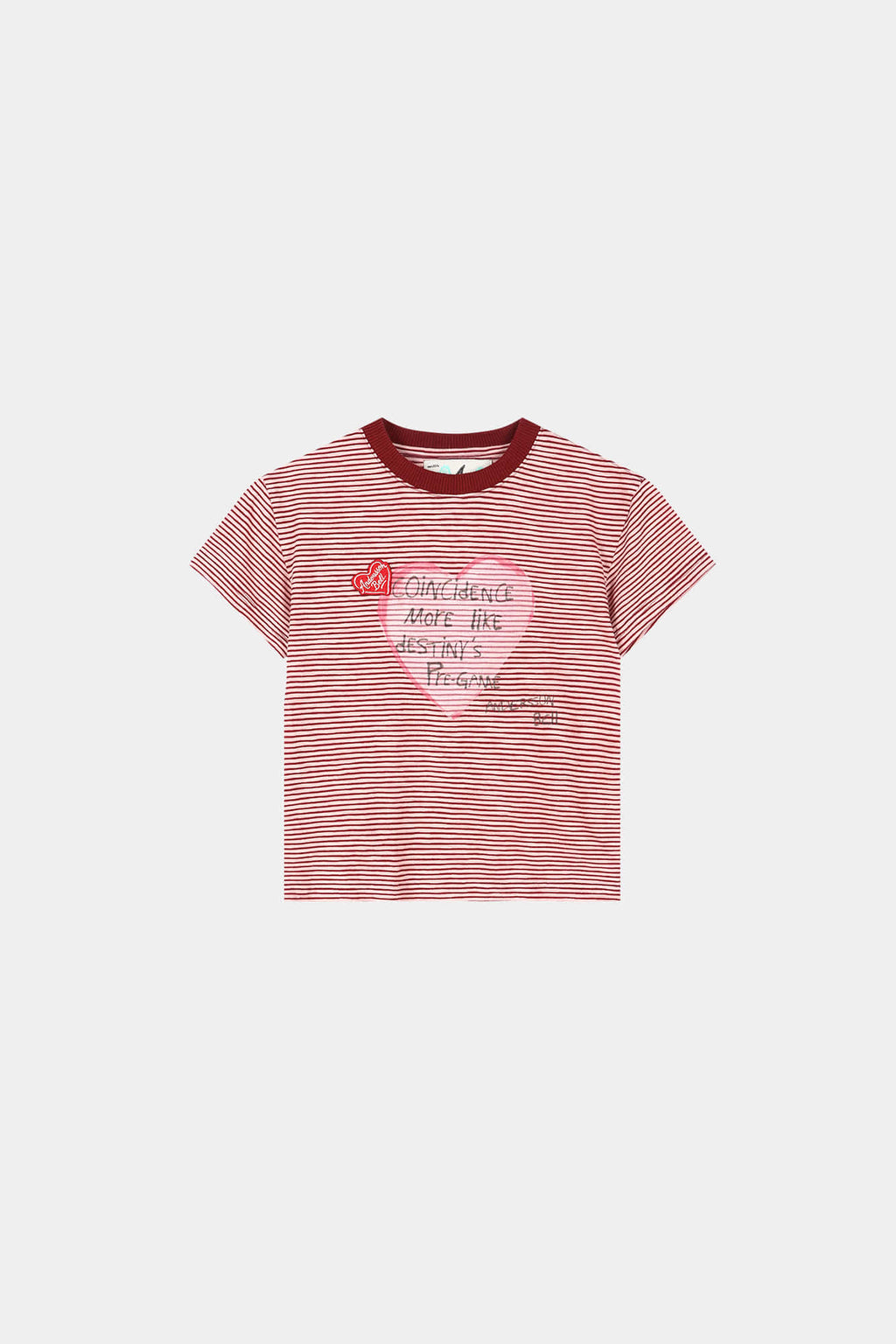 Andersson Bell - (essential) Heart Message Stripe T-Shirt (Pink/Wine) product image 6 | TRAB K-Fashion Australia