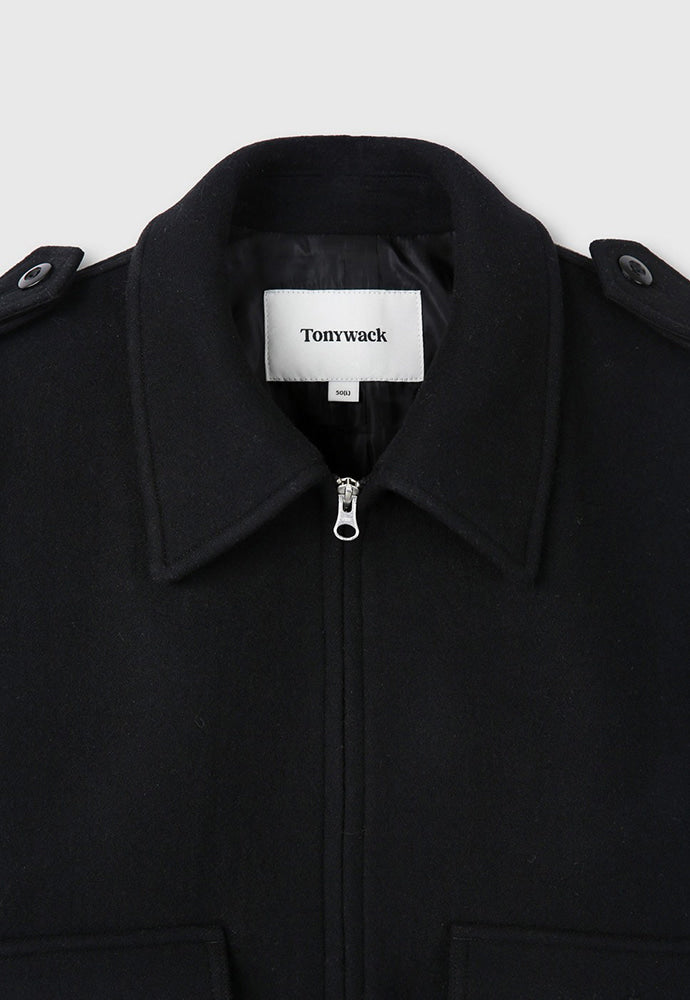 Tonywack - Felted Wool Epaulet Bomber Jacket (Black) product image 11 | TRAB K-Fashion Australia