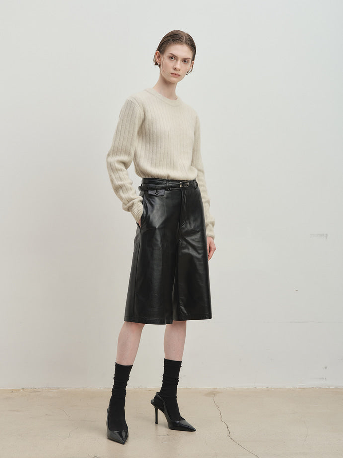 Tonywack - Superfine Merino Wool Tube Scarf Attaced Ribbed Sweater (Ecru) product image 1 | TRAB K-Fashion Australia