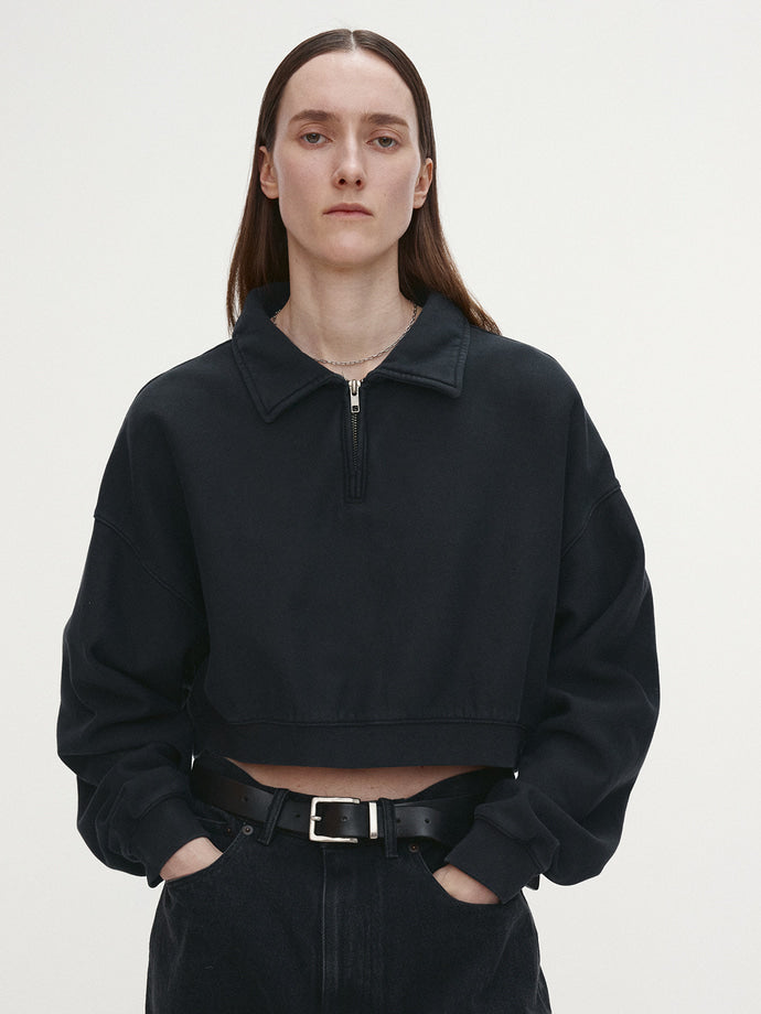 Tonywack - Garment-Dyed Cropped Zip Up Sweatshirt (Faded Black) product image 5 | TRAB K-Fashion Australia