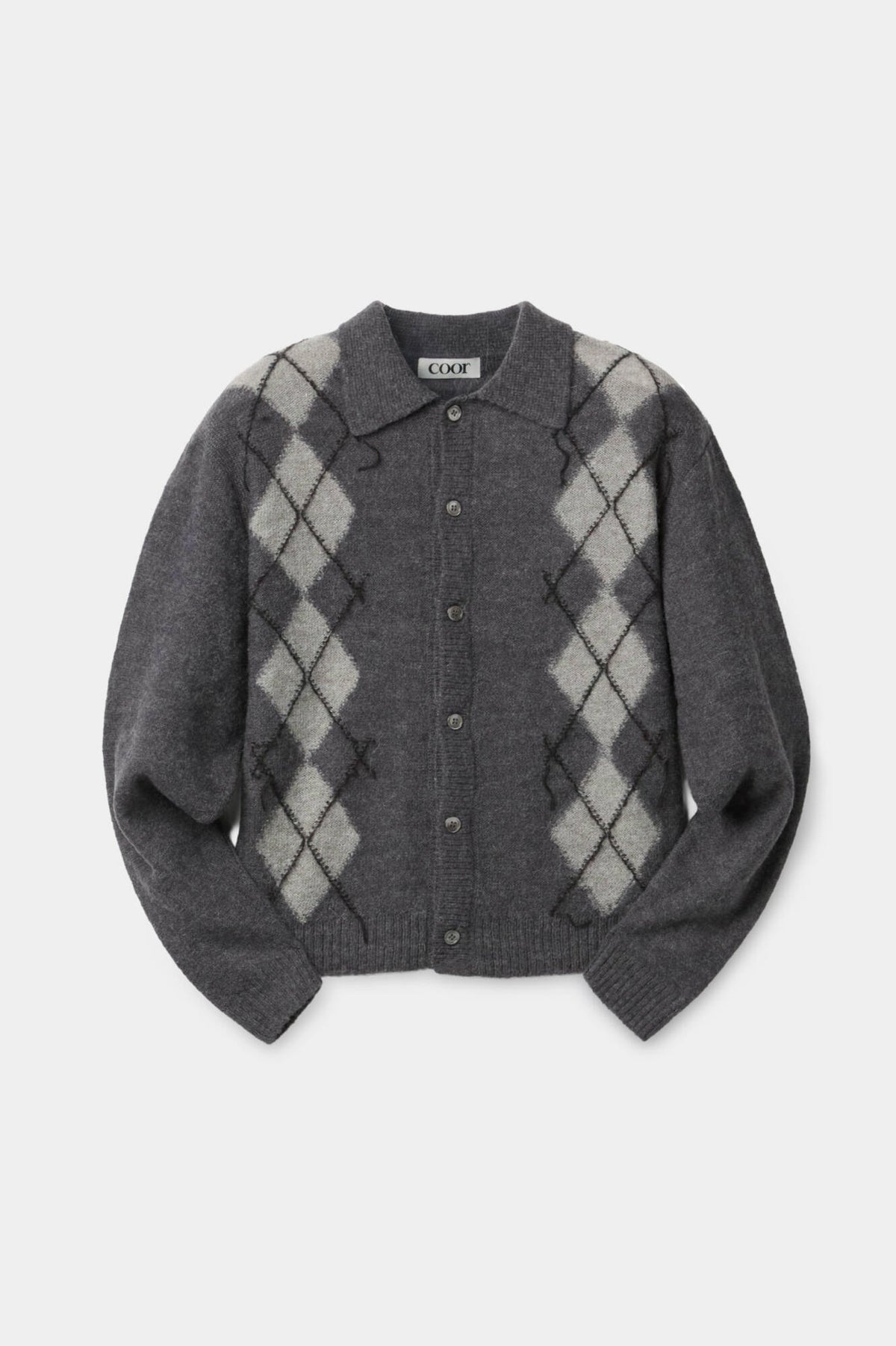 Coor - Inside Out Argyle Collar Cardigan (Melange Gray) product image 1 | TRAB K-Fashion Australia
