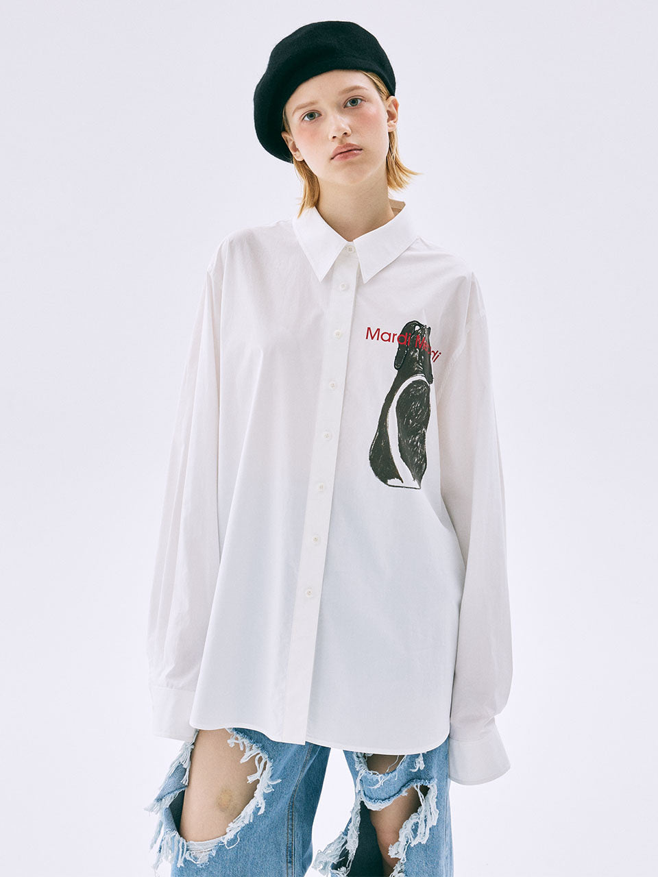 Mardi Mercredi - Oversized Shirt Drawing Ch Ddanji Back With Tail (White) product image 1 | TRAB K-Fashion Australia