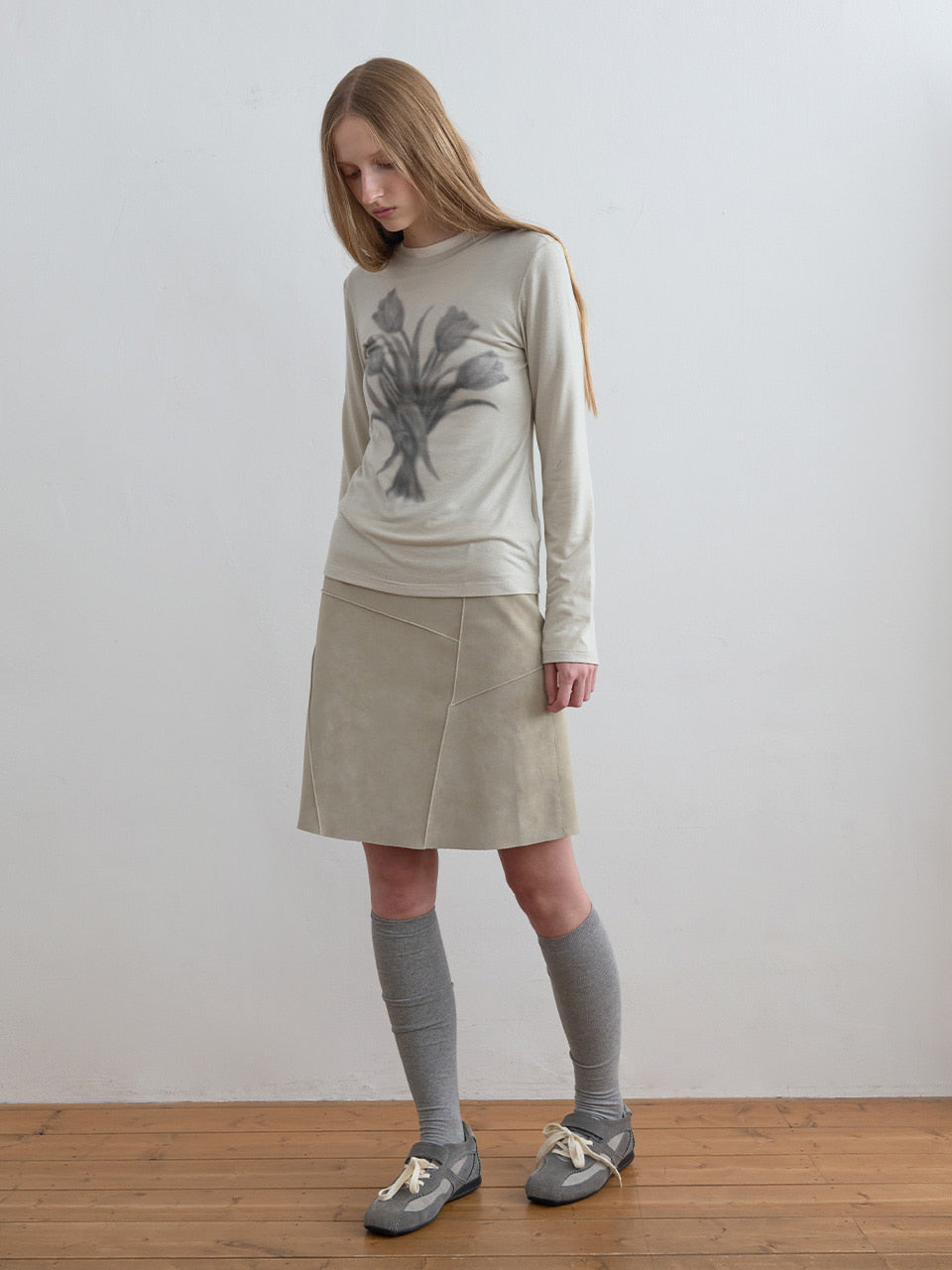 Kijun - Suede Panel Skirt Taupe product image 4 | TRAB K-Fashion Australia