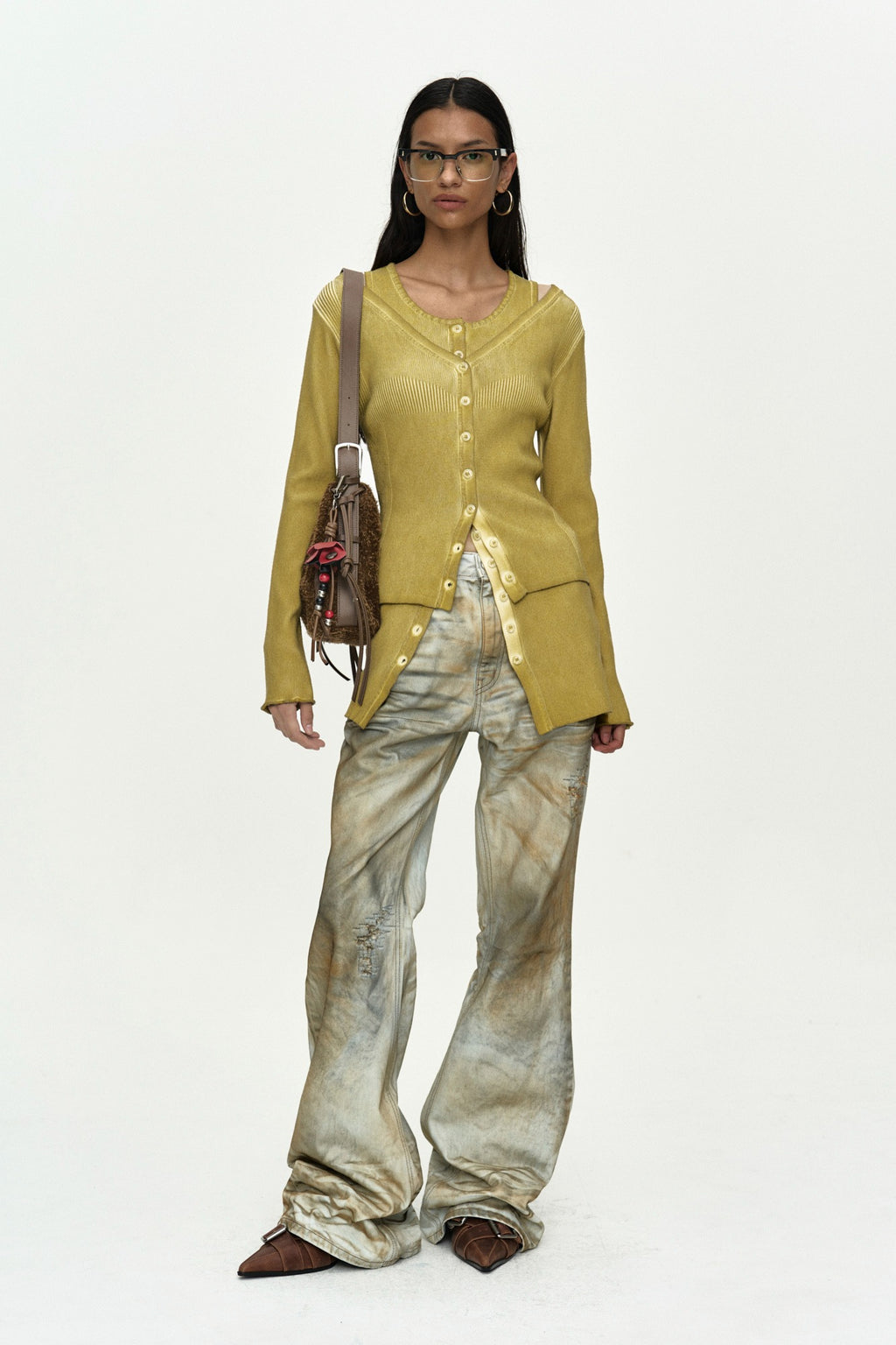 Andersson Bell - Vintage-Dye Layered Knit Cardigan (Marigold) product image 1 | TRAB K-Fashion Australia