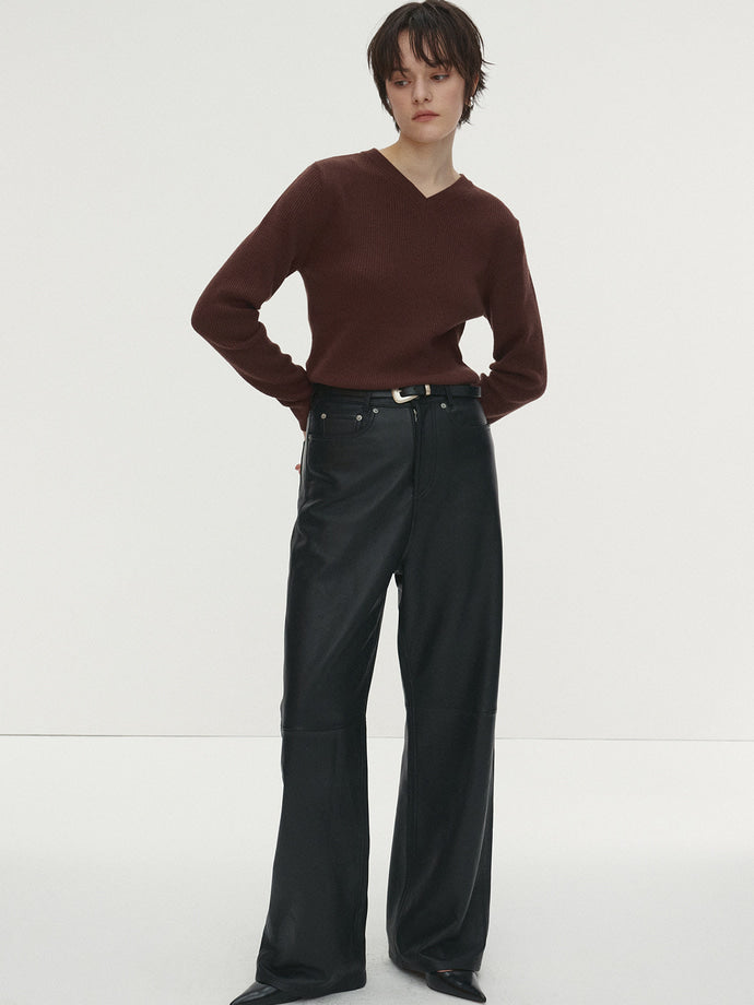 Tonywack - Super Fine Wool Ribbed V-Neck Sweater (Brown) product image 2 | TRAB K-Fashion Australia