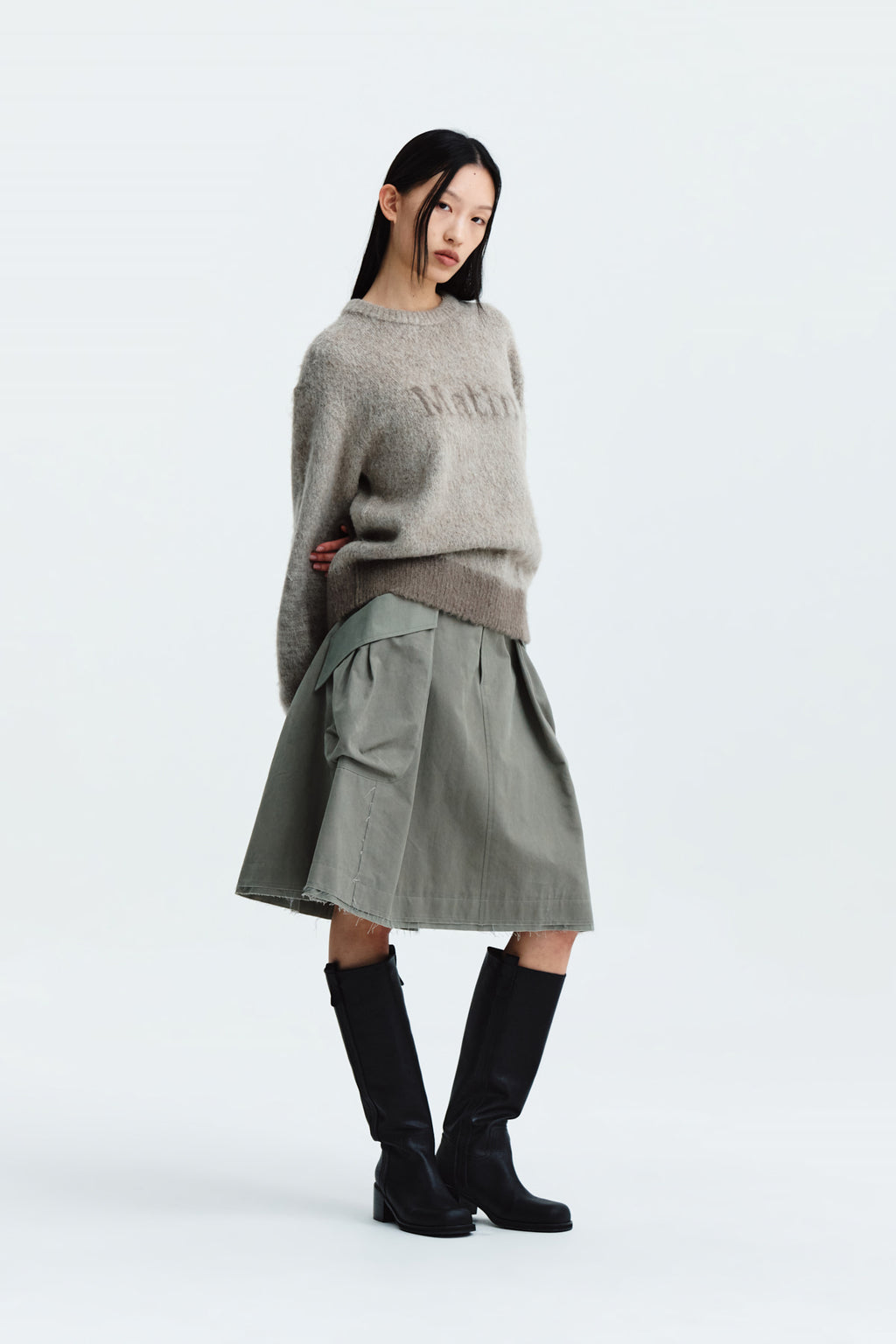 Matin Kim - Big Pocket Cargo Midi Skirt (Khaki) product image 8 | TRAB K-Fashion Australia