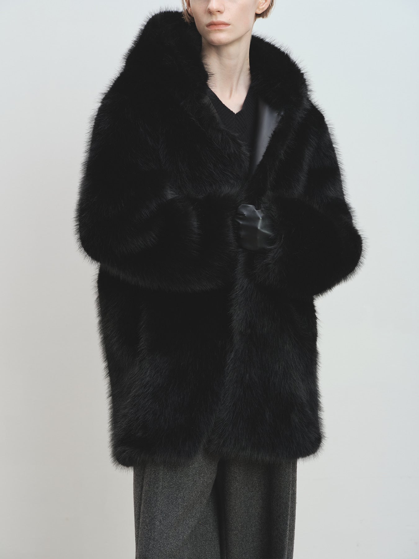Tonywack - Faux Fur Hooded Half Coat (Black) product image 7 | TRAB K-Fashion Australia