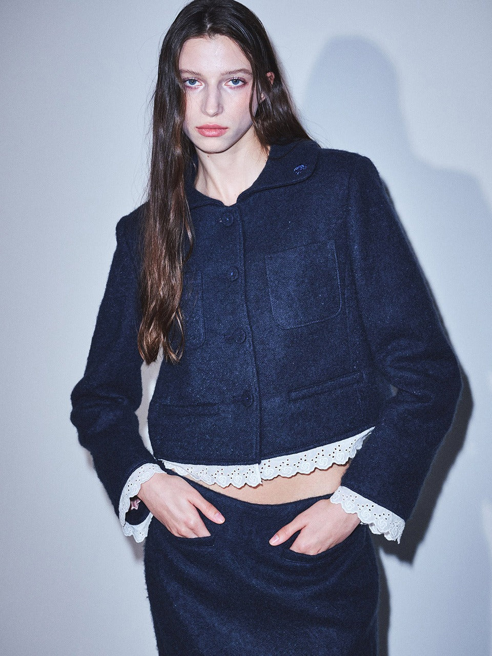 Mardi Mercredi - Mohair Cropped Jacket Lace (Navy) product image 1 | TRAB K-Fashion Australia