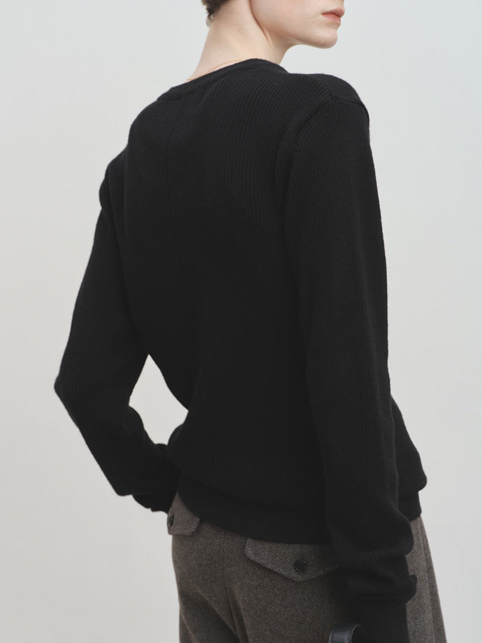 Tonywack - Super Fine Wool Ribbed V-Neck Sweater (Black) product image 4 | TRAB K-Fashion Australia