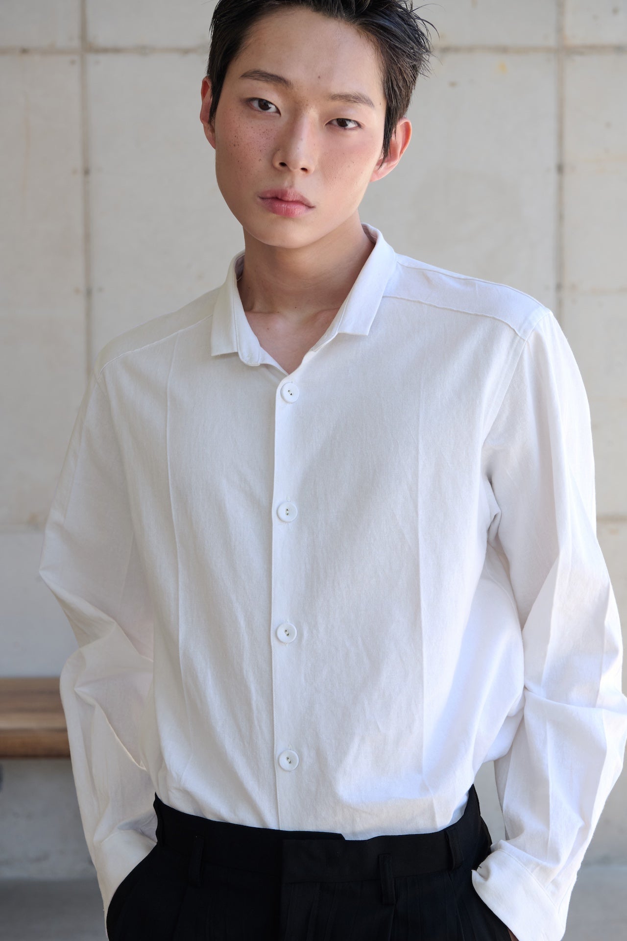 STU - Stand Collar Crease Shirt (White) product image 13 | TRAB K-Fashion Australia