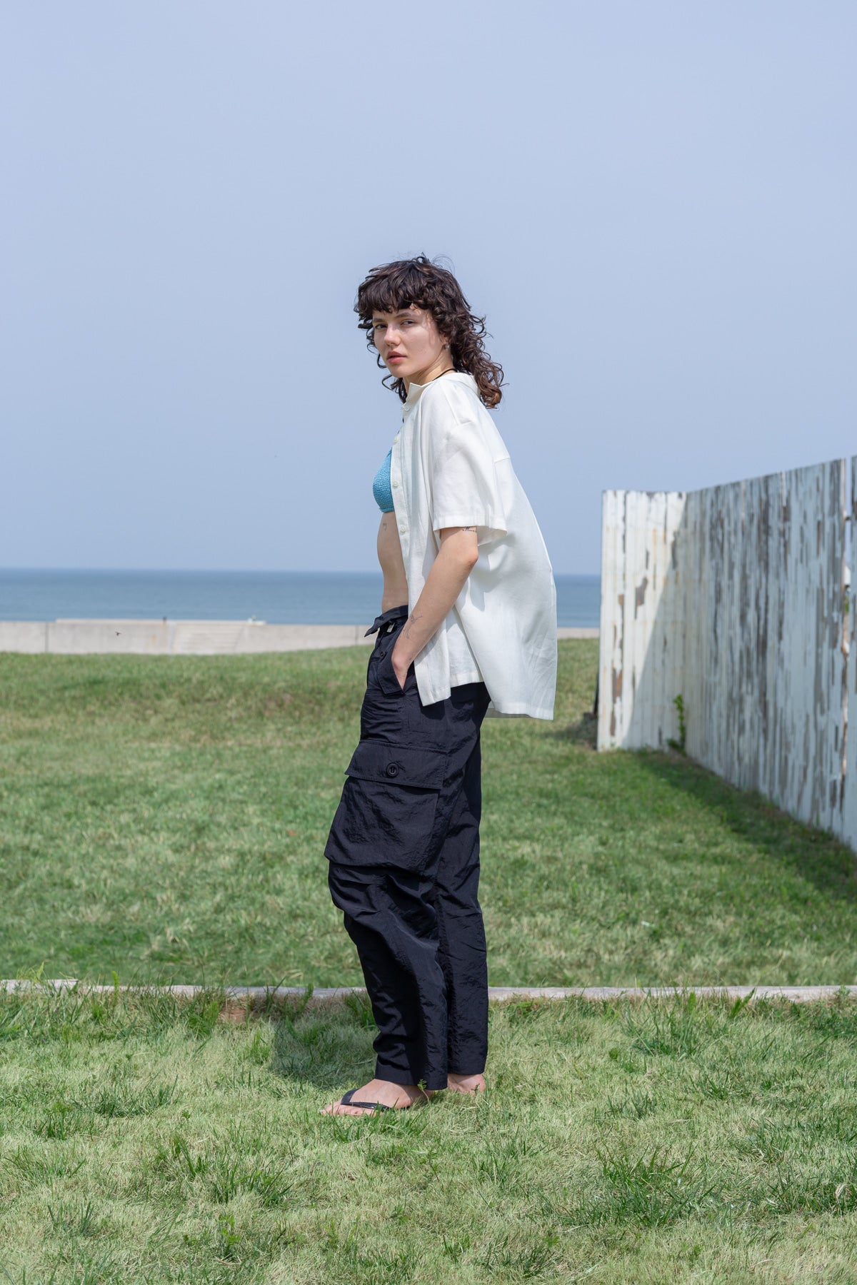 Matin Kim - Unbalance Collar Half Shirt (Ivory) product image 7 | TRAB K-Fashion Australia