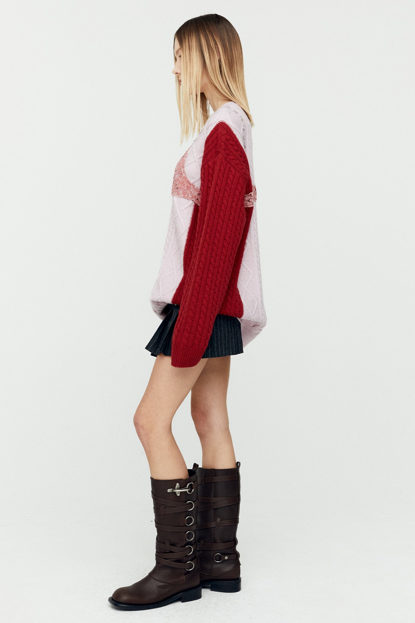 Andersson Bell - Lace Lingerie Boyfriend-Fit Knit (Pink) product image 3 | TRAB K-Fashion Australia