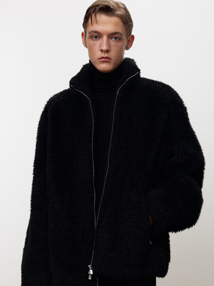 Tonywack - Wool Shaggy Fur Zippered Jacket (Black) product image 1 | TRAB K-Fashion Australia