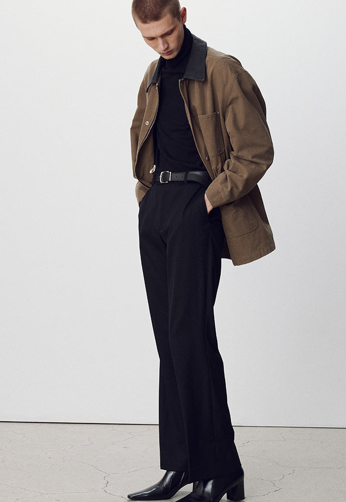 Tonywack - Leather Collar Garment-Washed Utility Jacket (Faded Olive) product image 4 | TRAB K-Fashion Australia