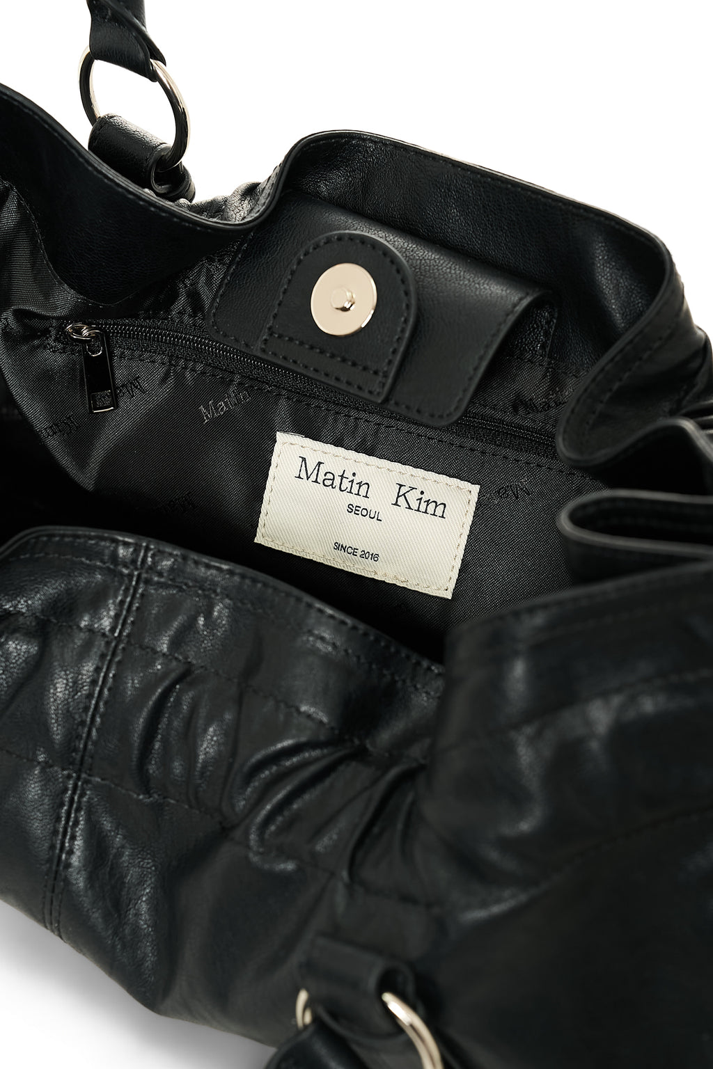 Matin Kim - Shirring Tie Buckle Shoulder Bag (Black) product image 5 | TRAB K-Fashion Australia