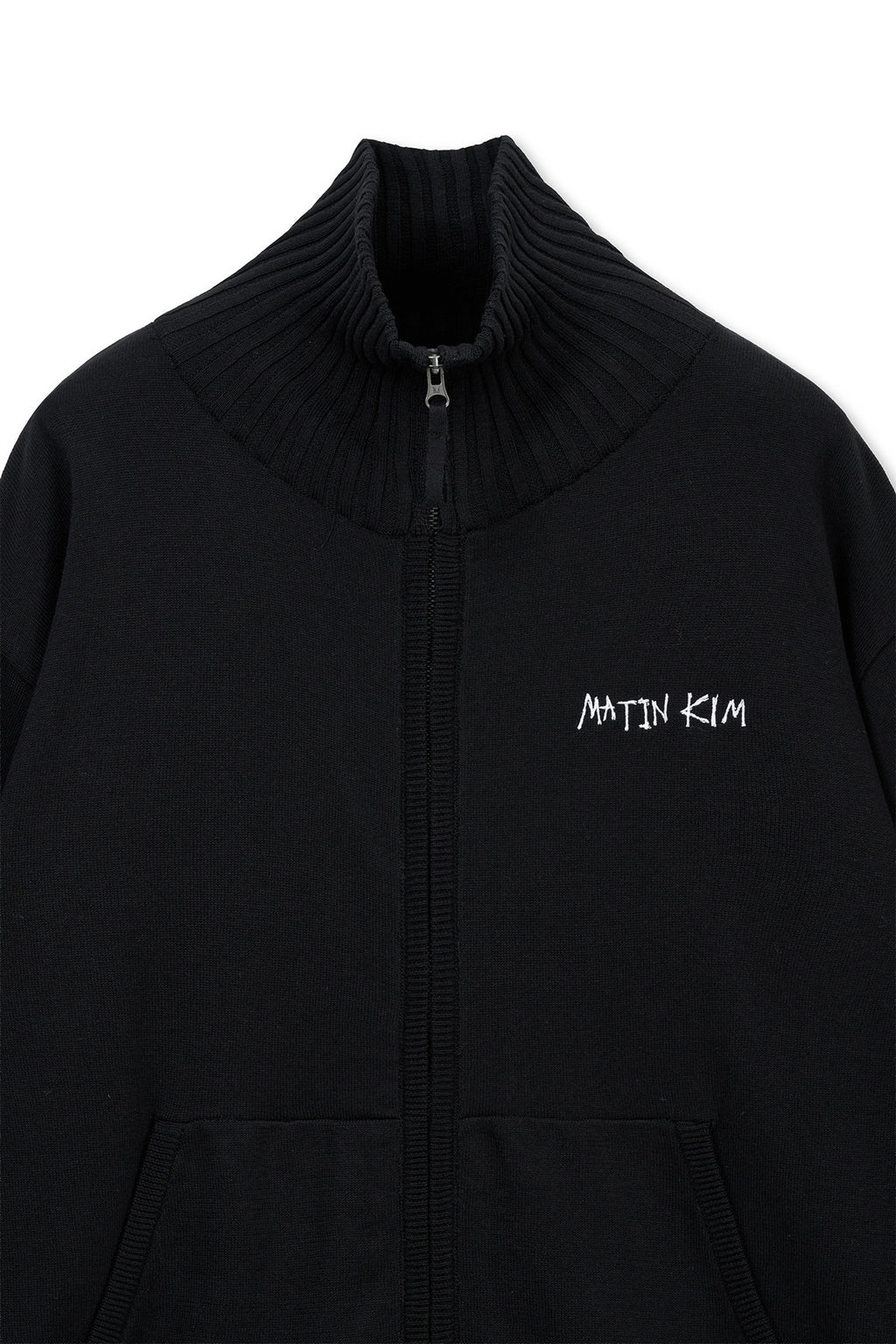 Matin Kim - High Neck Embroidered Logo Zip Up (Black) product image 3 | TRAB K-Fashion Australia