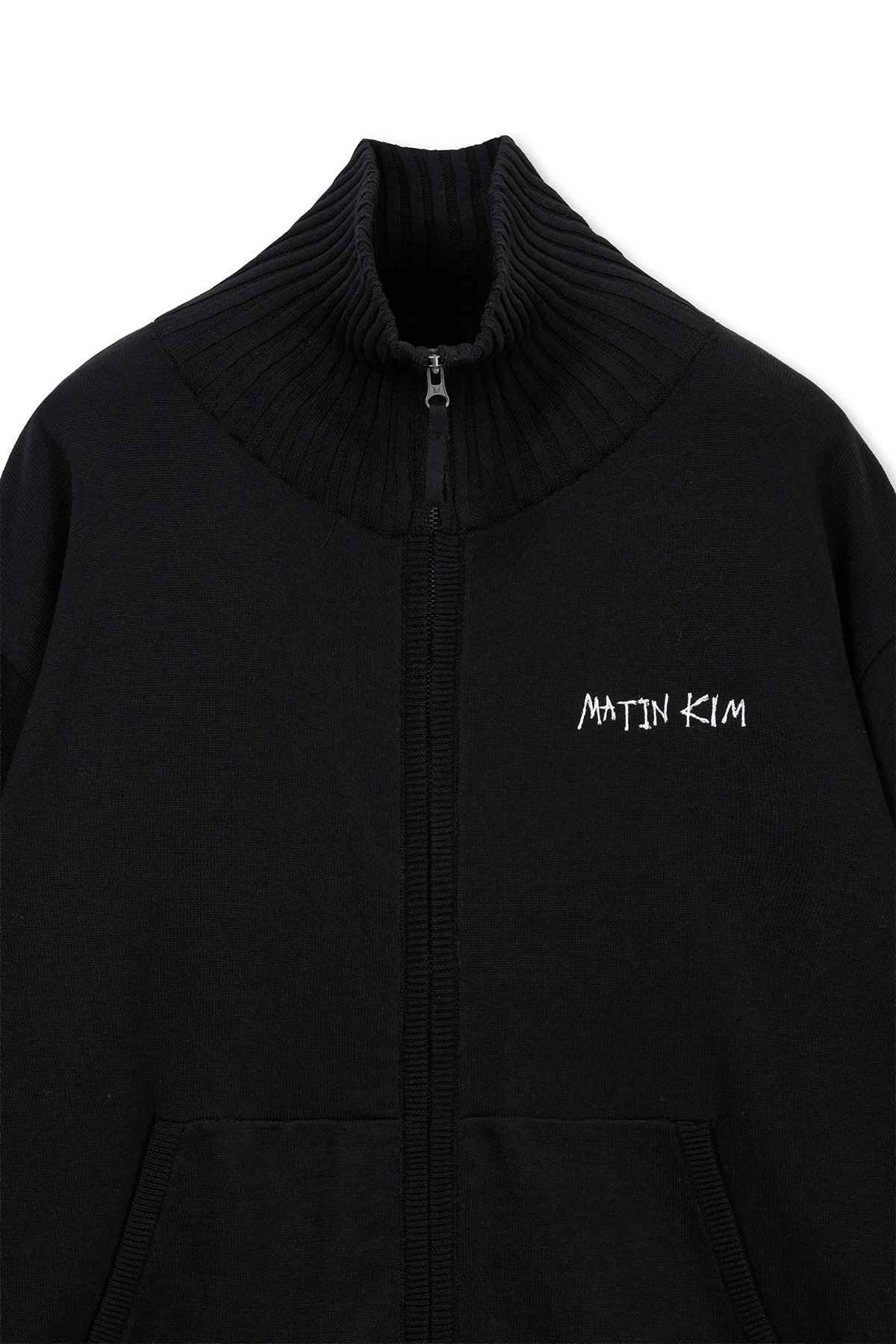 Matin Kim - High Neck Embroidered Logo Zip Up (Black) product image 3 | TRAB K-Fashion Australia