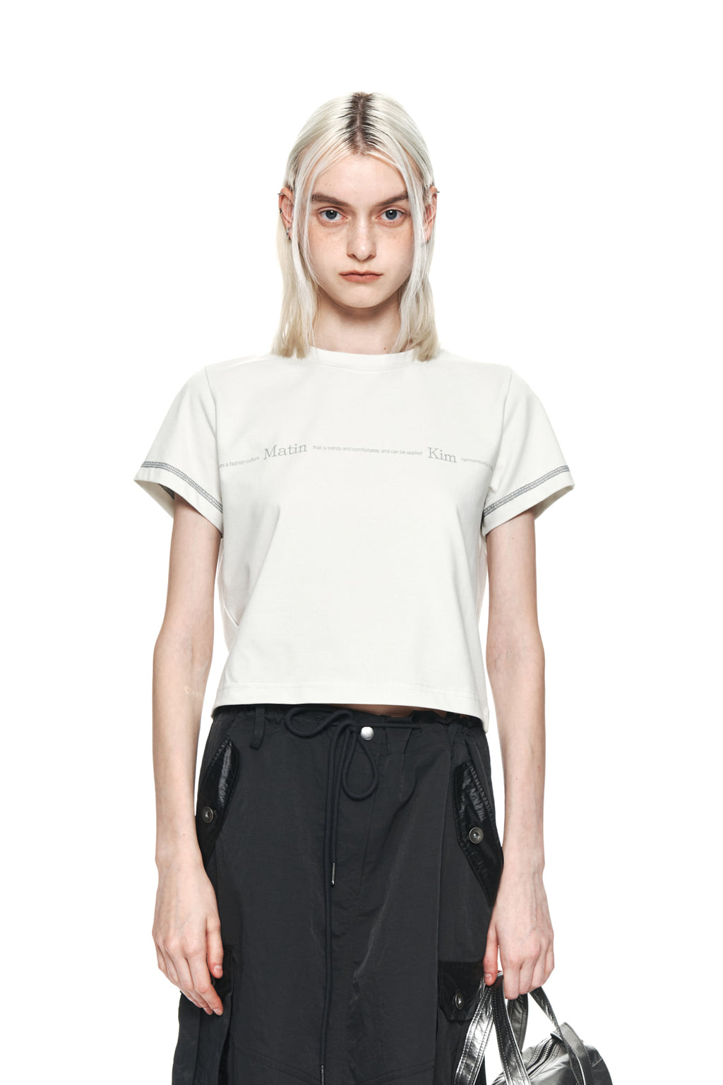 Matin Kim - Matin Small Line Logo Stitch Crop Top (Light Green) product image 10 | TRAB K-Fashion Australia