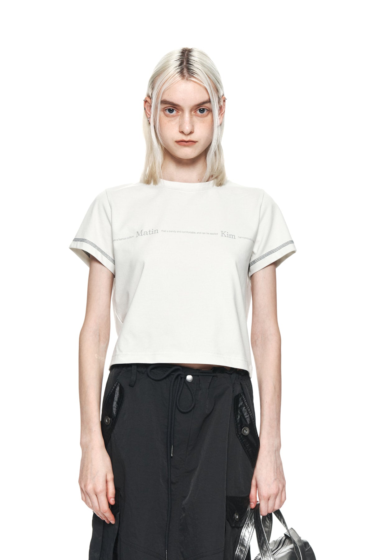 Matin Kim - Matin Small Line Logo Stitch Crop Top (Light Green) product image 10 | TRAB K-Fashion Australia