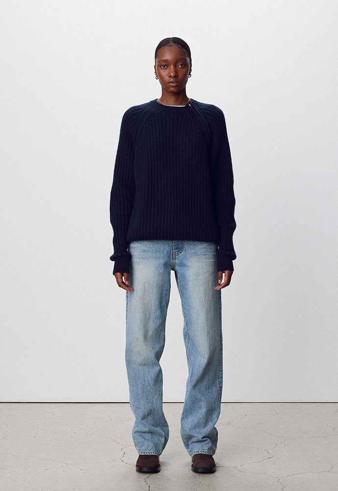 Tonywack - Wool And Cashmere Raglan Zip Sweater (Dark Navy) product image 2 | TRAB K-Fashion Australia