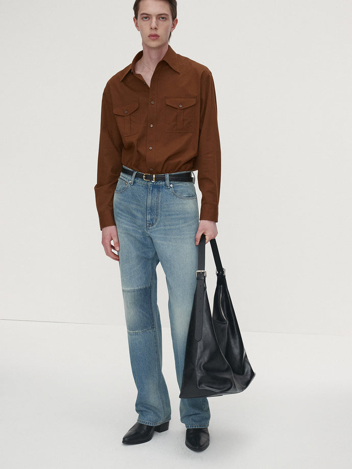 Tonywack - Sand-Washed Cotton Officer Shirt (Amber Brown) product image 1 | TRAB K-Fashion Australia