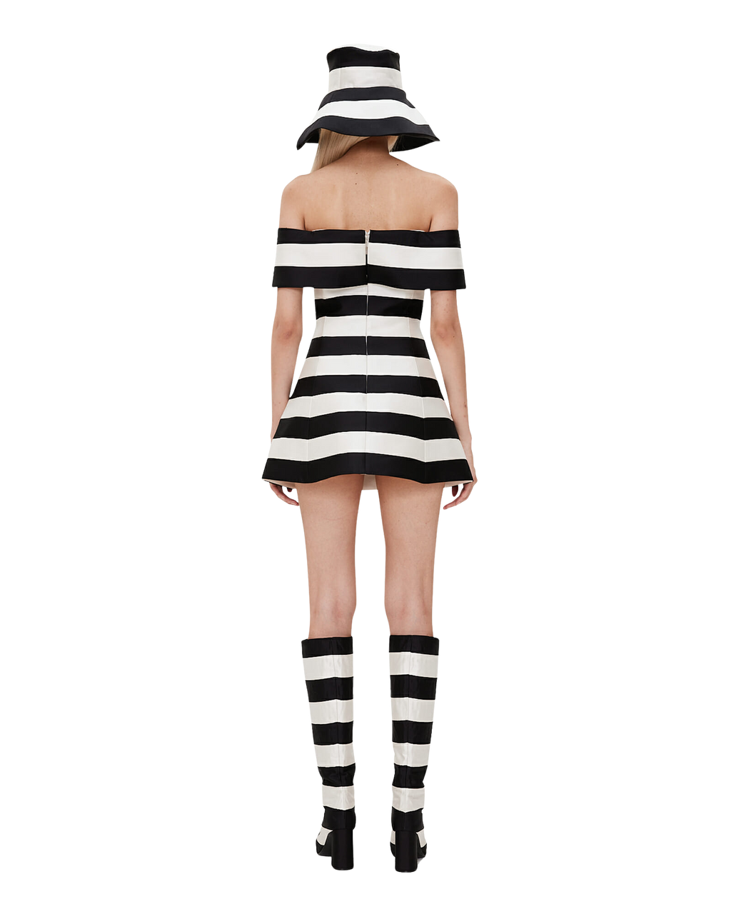 Kimhe Kim - Striped Mikado Silk Bandeau Mini Dress (Black/Ivory) product image 4 | TRAB K-Fashion Australia