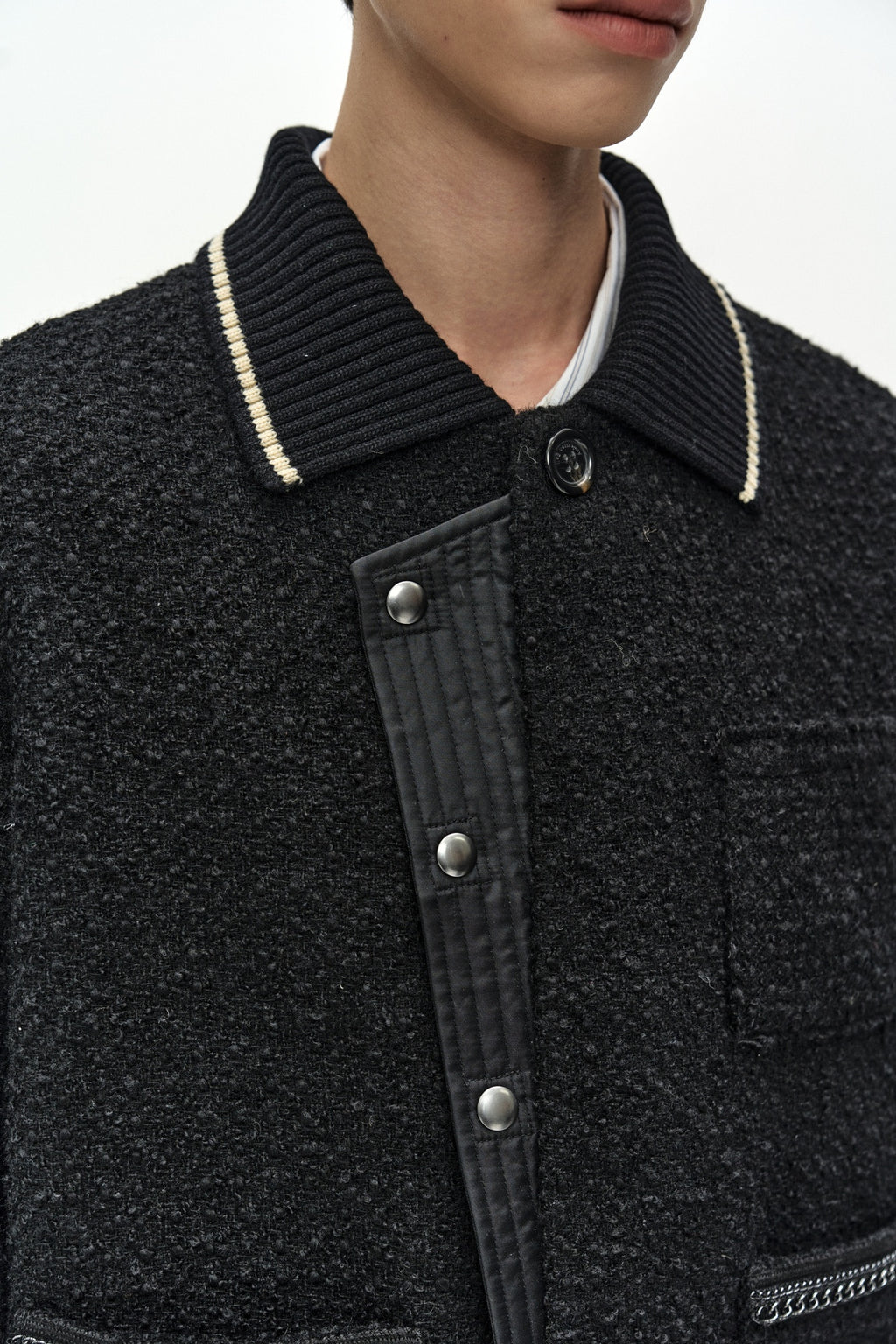 Andersson Bell - Knit Collar Tweed Cardigan (black) (Black) product image 6 | TRAB K-Fashion Australia