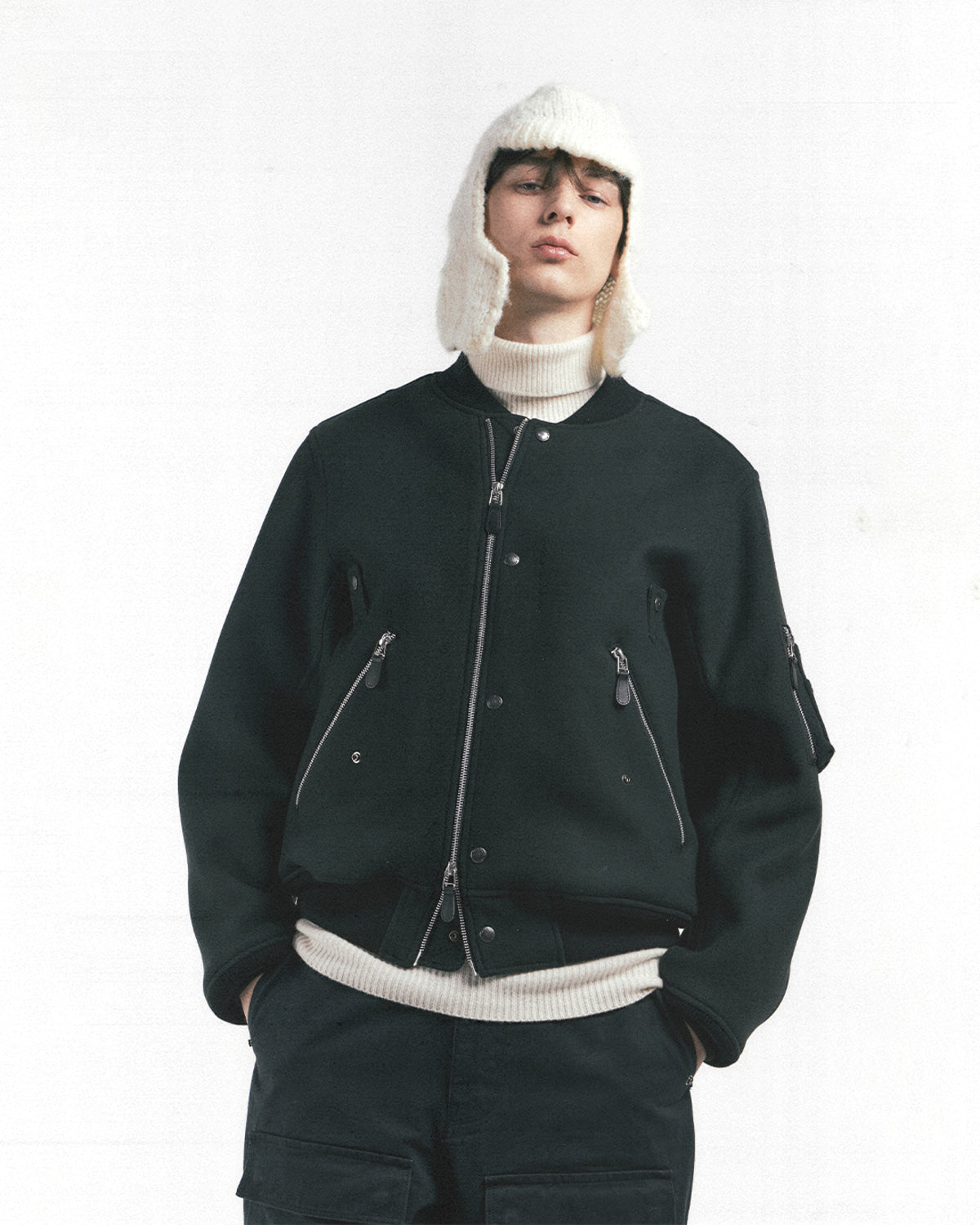 Eastlogue - Flight Ma-1 Jumper (Ashed Black Melton Wool) product image 3 | TRAB K-Fashion Australia