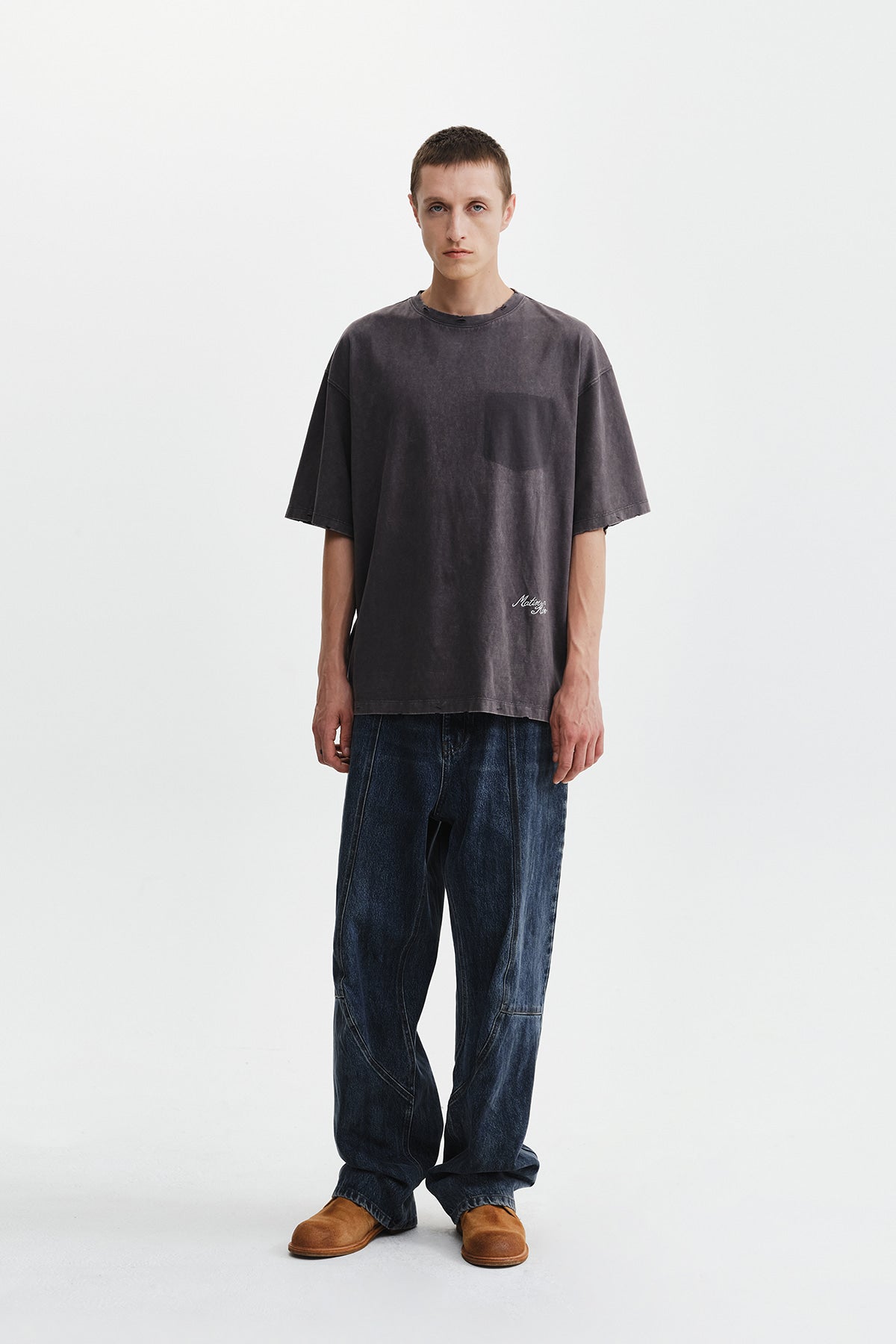 Matin Kim - Vintage Washed Calligraphy Back Logo Top (Charcoal) product image 10 | TRAB K-Fashion Australia